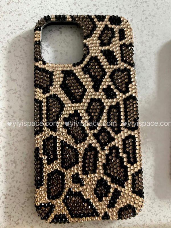 Leopard-print full bedazzled phone case